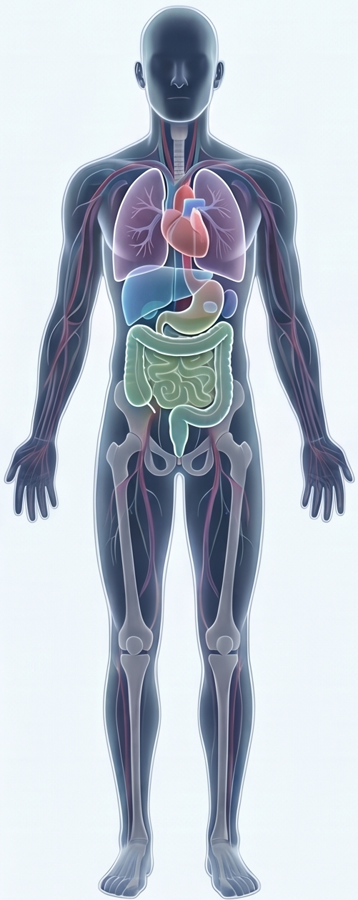 The DigiVerse anatomical figure, showing the body's major systems